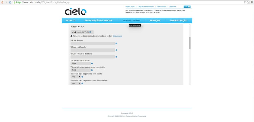 Funcionamento Depois de configurado o módulo corretamente, o mesmo já está apto para ser utilizado pelos clientes em suas compras futuras.