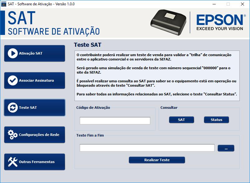 Teste SAT O contribuinte poderá realizar um teste de venda para validar a trilha de comunicação entre a automação comercial e os servidores da SEFAZ.