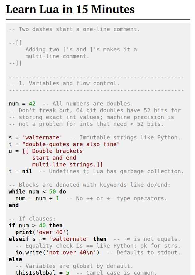 Learn Lua in 15 Minutes