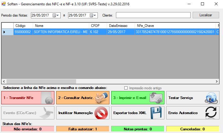 clique no botão 1- TRANSMITIR NFe, e em seguida