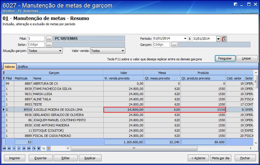 2.7 Tecle F11 sobre o valor que desejar replicar; 2.8 Tecle o botão Gravar; 2.