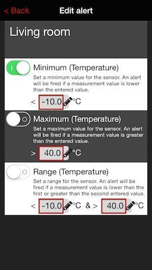 3.2.5 Adicionar Alertas Toque em "Add Alert" para definir um alerta. 3.2.6 Configurações de Alertas O alarme pode ser ativado tocando nas superfícies do interruptor.