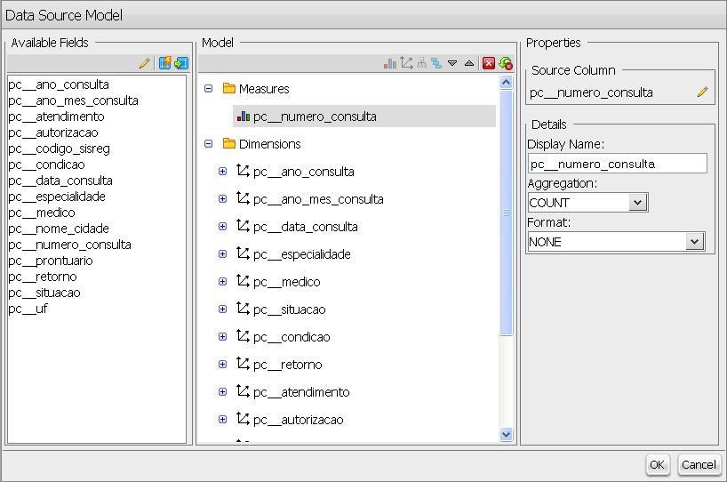 Figura 421 Data Source do cubo das consultas ambulatoriais Na fase de carga, o data source na Figura 421, possuirá os dados definidos na fase de definição das consultas, de uma forma que uma vez