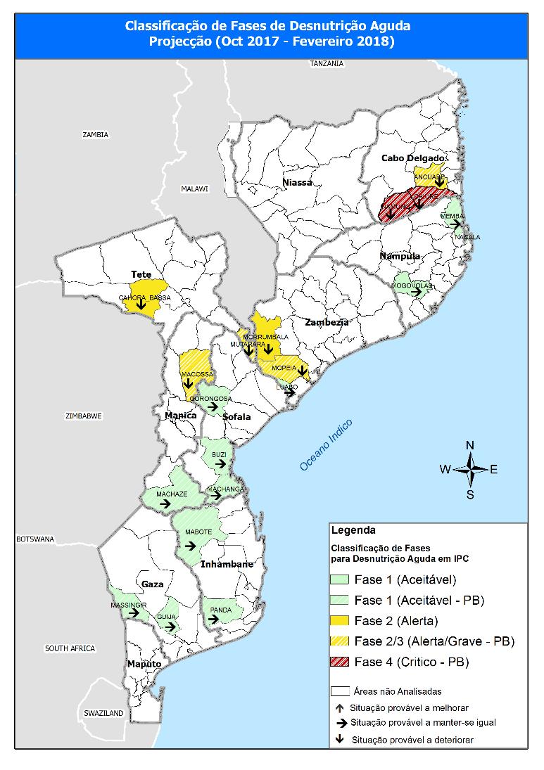 A situação projecta-se melhorar para Maio- Setembro 2017 - Projeta-se dois distritos que poderão mudar de fase:
