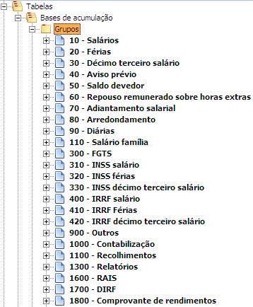 Lista de verbas e bases de acumulação Nesta pasta são cadastradas as Listas de verbas, que devem ser atribuídas às Bases de acumulação.