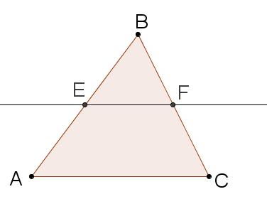 Os triânglos e o teorema de Tales Dado o triânglo ABC, traçando ma paralela ao lado AC, essa terá dois pontos de encontro, m deles com o lado AB (ponto E) e o otro