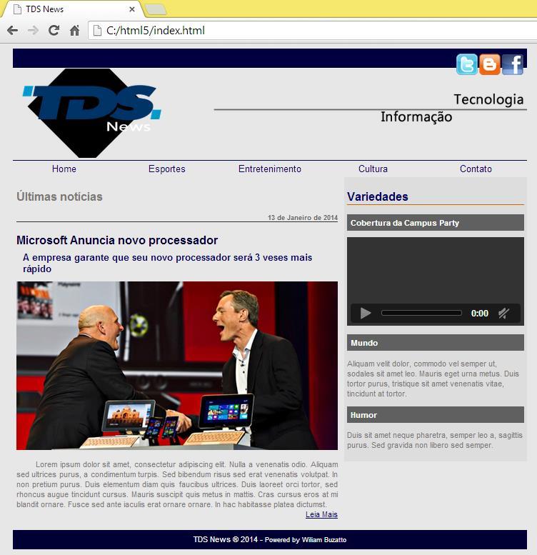 Construiremos o seguinte layout de um portal de noticias: