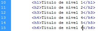 Títulos para o corpo das paginas O HTML traz definidos 6 níveis hierárquicos de títulos/subtítulos.