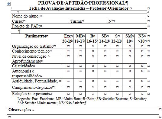 Grelha de avaliação