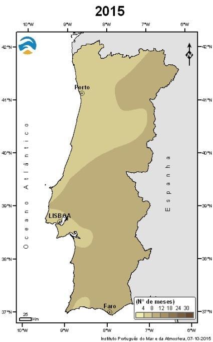 Tabela 3 Classes de seca do índice PDSI - Percentagem do território afetado em 30 de setembro Classe PDSI 1945 1965 1976 1981 1992 1995 2005 2012 2015 chuva extrema 0 1 6 0 0 0 0 0 0 chuva severa 0 3