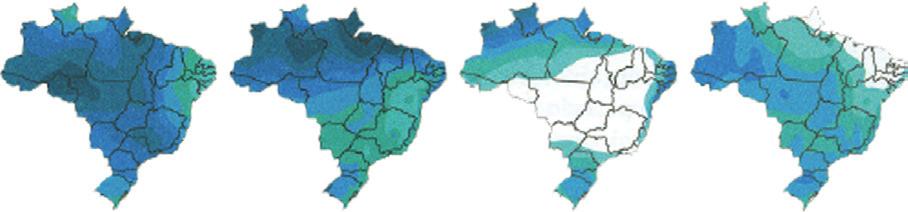 roposto ) (UERJ) Nos mapas abaixo, são representadas as médias históricas de variação da chuva o território brasileiro, em milímetros, por estação do ano.