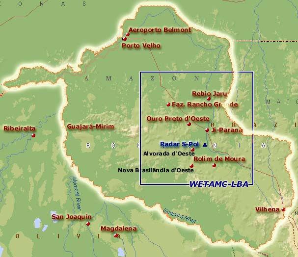 FIGURA 2.3 - Mapa do Estado de Rondônia: área de abrangência do experimento WetAMC-LBA (em destaque). FONTE: http://www.lba.iag.usp.br TABELA 2.1 - Coordenadas dos sítios de medida.