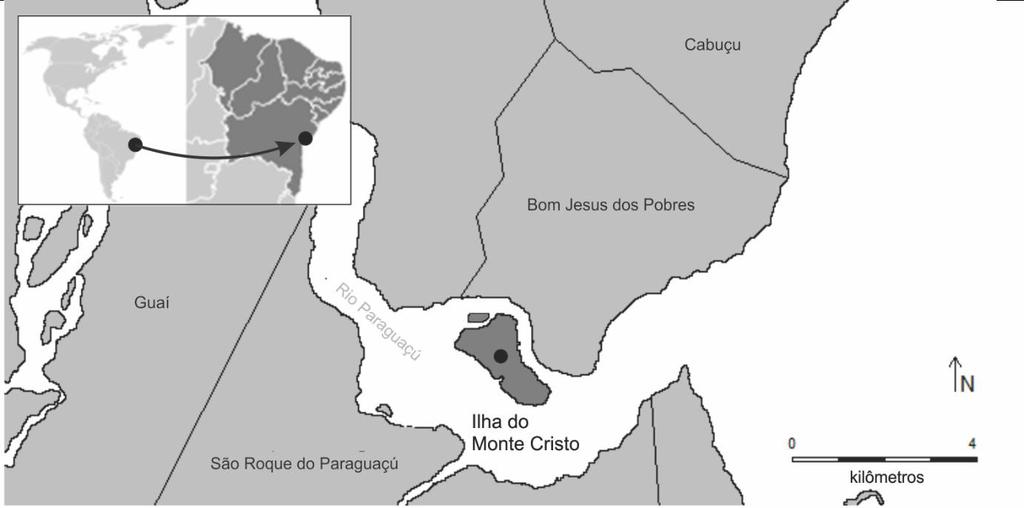 Atividades diárias de Tropidurus hispidus.59 Figura 1. Mapa da localização da ilha do Monte Cristo, Saubara, Bahia, Brasil.