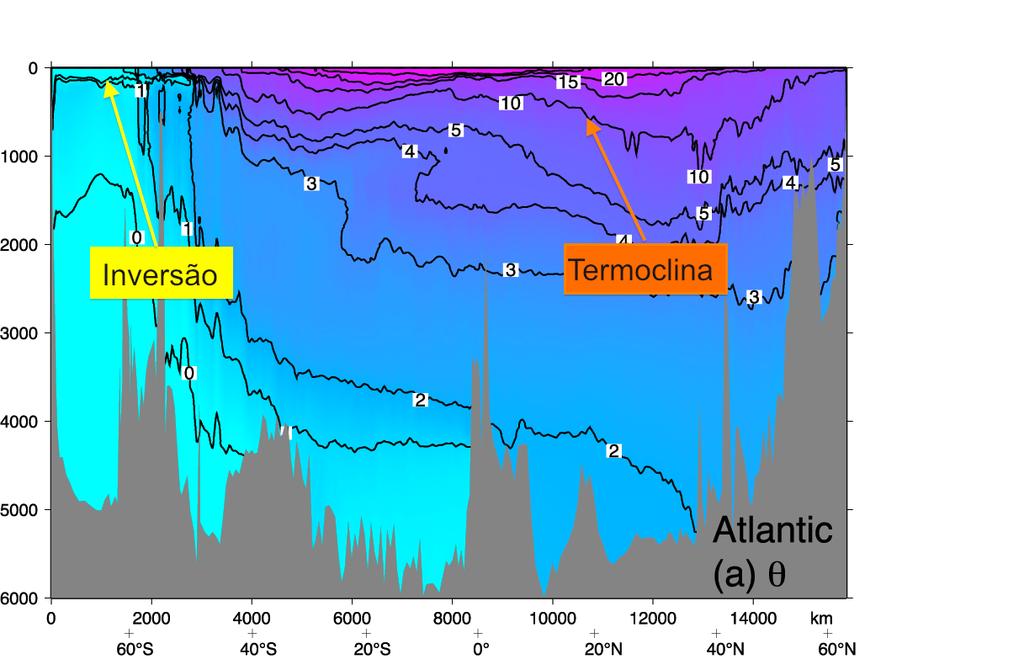 Seção de temperatura potencial no Atlântico Olga T.