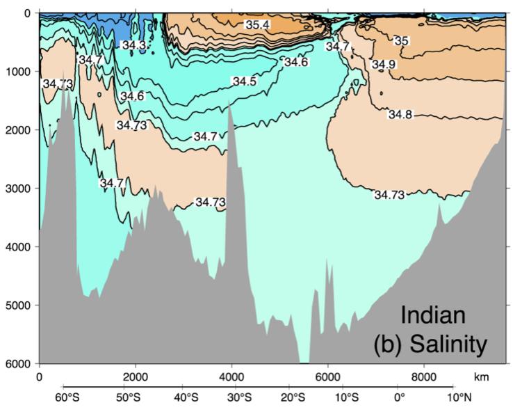 Seção de salinidate potencial no Índico Olga T.