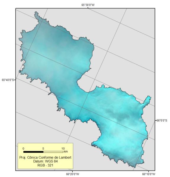 Cônica Conforme de Lambert, com origem no Polo Sul geográfico e o esferóide usado foi o WGS