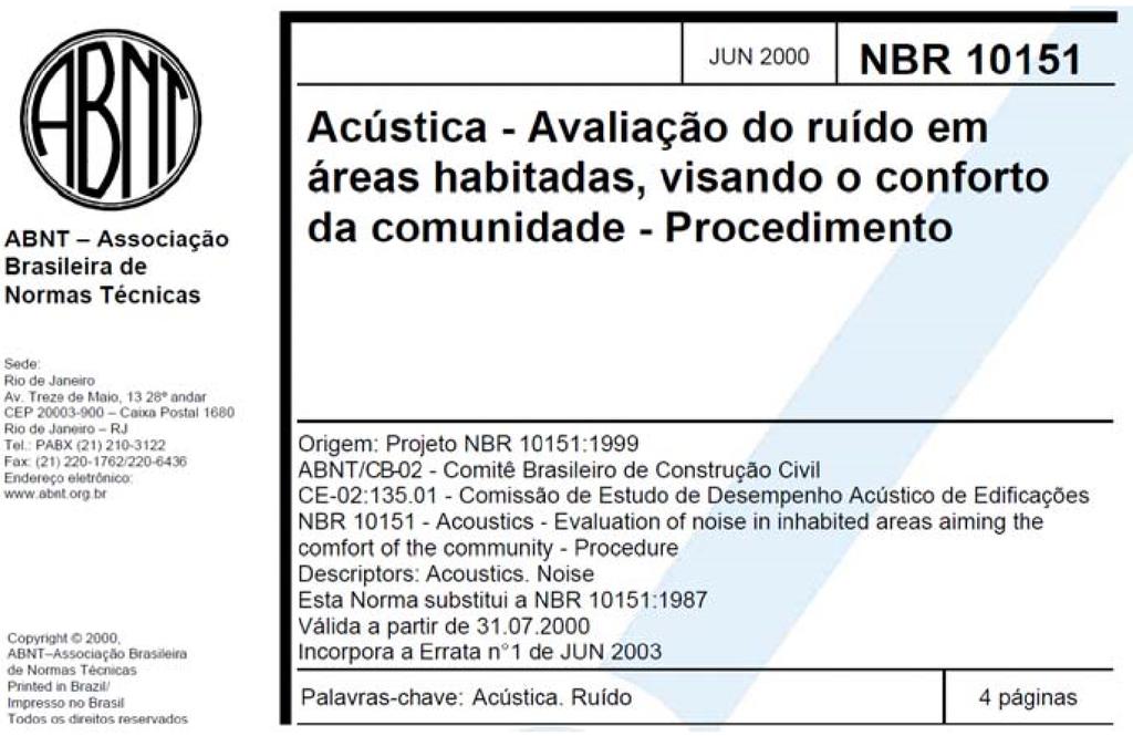 NBR 10151 - Avaliação de ruído em áreas