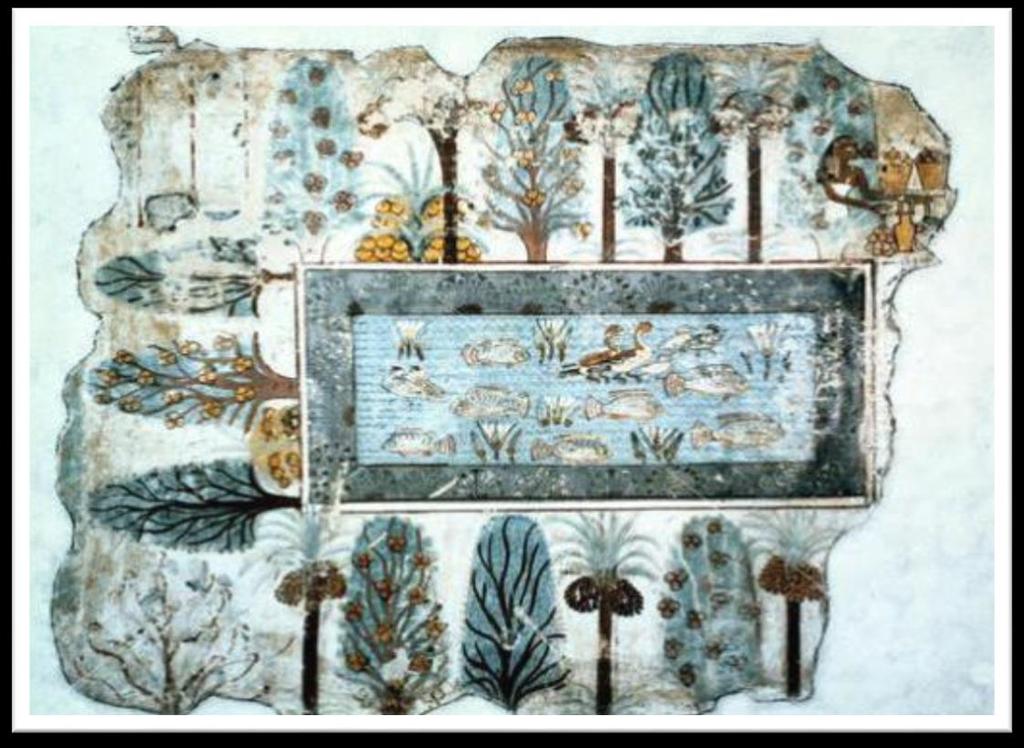 As primeiras manifestações do paisagismo: da antiguidade até a idade média A mais antiga evidência de como era um verdadeiro jardim, através de pinturas de tumbas egípcias, cenas de jardim,