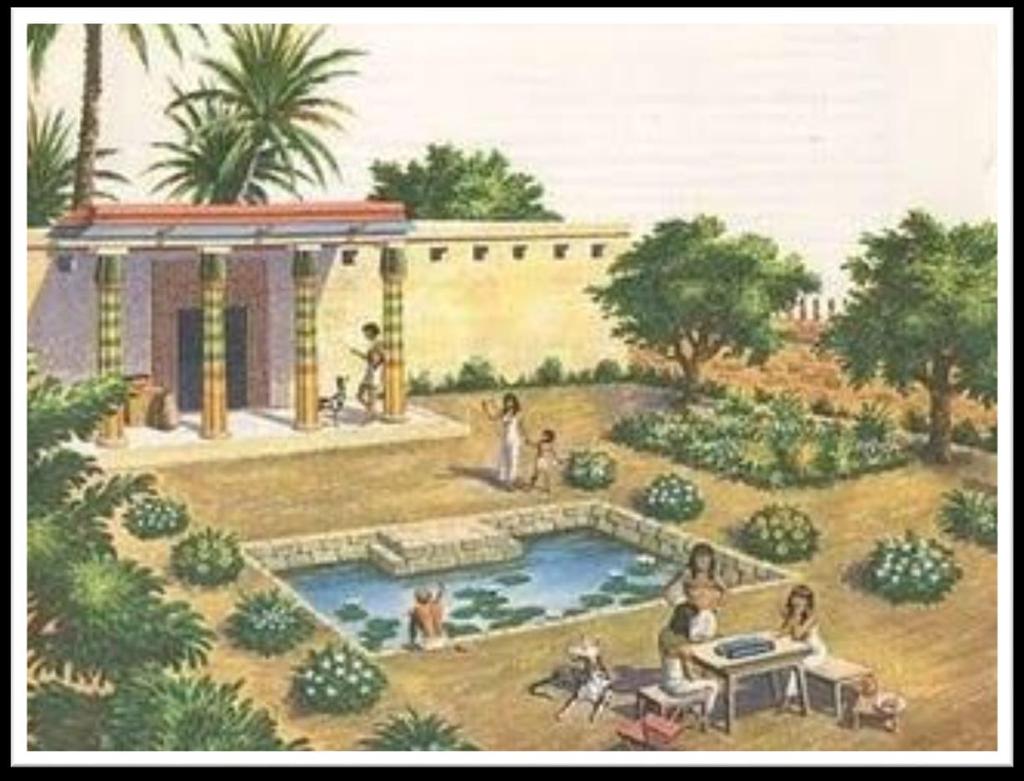 As primeiras manifestações do paisagismo: da antiguidade até a idade média Egito Jardim egípcio desenvolvido de acordo com a topografia do rio
