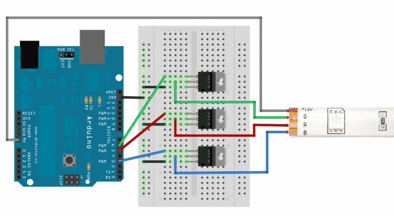 transistor Controle de fita LED RGB http://learn.adafruit.