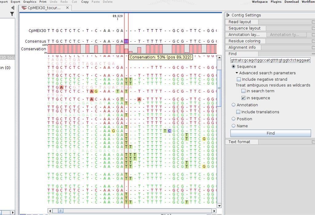 (A) Frameshift encontrado durante a curadoria manual no software Artemis.