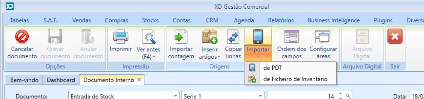 Importar Inventário Esta nova funcionalidade permitirá importar diretamente para qualquer documento de Stock o ficheiro de inventário que é usado para envio à AT.