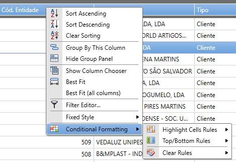 Formatação Condicional, Agora é possível adicionar formatações condicionais diretamente nas grelhas/listagens do XD Gestão Comercial.