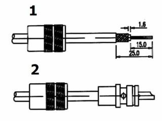 9.3 LINHA UHF CABO RGC-213 1) Remover 25mm da capa de vinil e expor 15mm do condutor central. Aparar a blindagem expondo 1,6mm do dielétrico. Estanhar o condutor central e a blindagem.