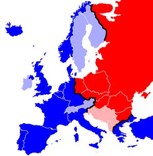 mais nítida no continente europeu, tal divisão ficou conhecida como a cortina de ferro.