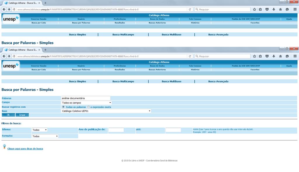 6. Após a elaboração e digitação da estratégia de busca na caixa específica para isso, a base de dados a ser selecionada para a pesquisa deverá ser