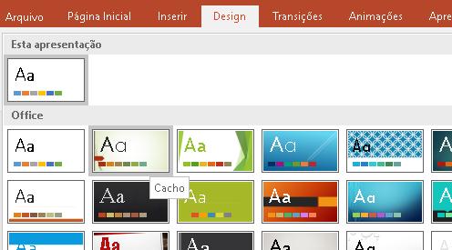 2 ELEGÂNCIA A UM CLIQUE! Ainda na guia Design, você pode escolher um estilo pronto para aplicar automaticamente em todos os slides de sua apresentação.