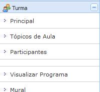 Menu Turma Principal Fornece acesso a tela principal da Turma Virtual Acessada no momento da