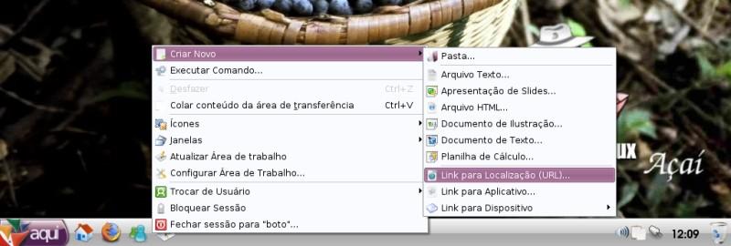 Para criar um link para rede, você clica com o botão direito na Área de trabalho, escolha Criar Novo > Link