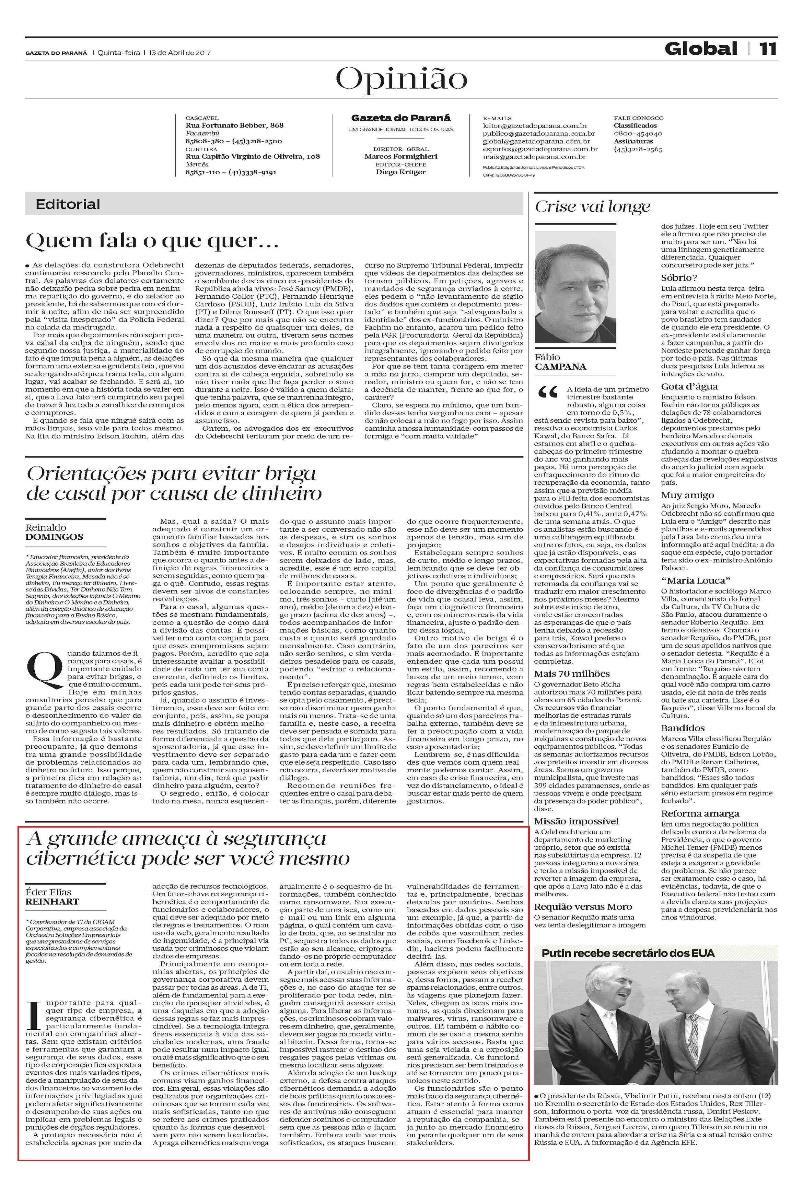IMPRESSO MATÉRIAS PUBLICADAS Data 13/04/2017 Veículo Gazeta do Paraná