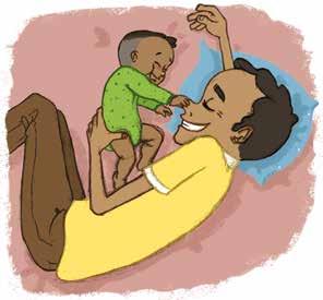 Atenção : tenha o cuidado de alternar o lado para o qual põe o bebé a rolar. que lhe fale e que troquem sorrisos.