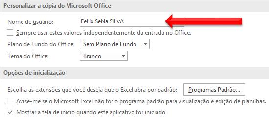 Figura 423 - Nome de usuário. 3. Clique em OK. 4. Crie um novo comentário; 5. Observe o nome padrão. REVISAR TODOS OS COMENTÁRIOS EM UMA PASTA DE TRABALHO 1.