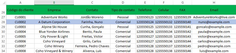 Selecione a segunda e terceira linha de dados da tabela (A28:H29);