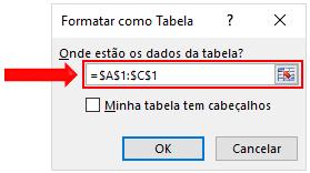 Figura 115 - Intervalo de dados a ser formatado como Tabela. 8.