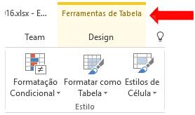 GUIA CONTEXTUAL FERRAMENTAS DE TABELA A guia DESIGN só fica visível quando um dado (célula) é selecionado na tabela. Então, para visualizar a guia contextual FERRAMENTAS DE TABELA, faça o seguinte: 1.