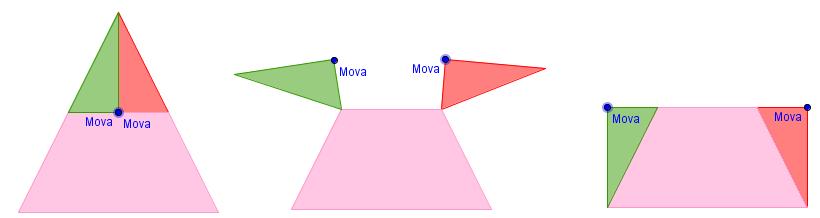 Figura 5- Reconfiguração de um triângulo em um retângulo. Figura 6- Reconfiguração de um de um trapézio isósceles em um retângulo.