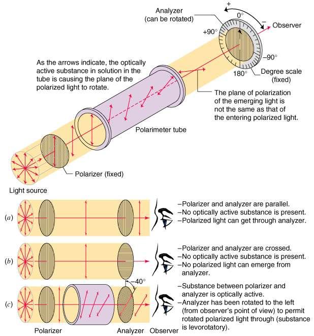 5.7B Polarímetro. Polarímetro: Figura 5. As partes principais de um polarímetro e a medição da rotação óptica.