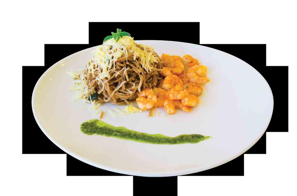 Pasta Integral R$21 R$24 Pasta Integral de Carne Carne em tiras, espaguete integral, salteado no azeite, em lâminas de alho e acompanha molho pesto.