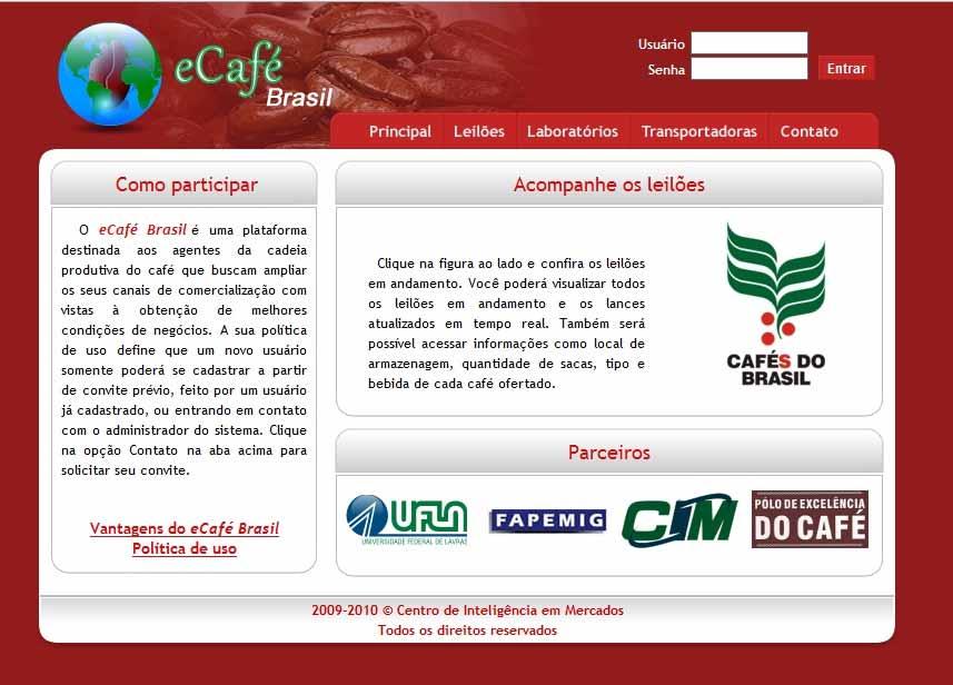 Figura 21. Plataforma de Comercialização Online de Café - ecafé Brasil.