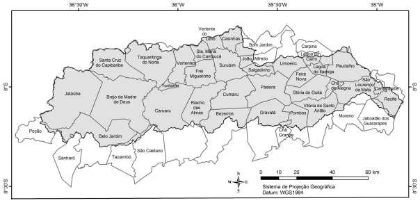 Figura 2. UP 2 bacia do rio Capibaribe na Sub-bacia 39 O rio Capibaribe nasce na Serra de Jacarará em Jataúba, recebe cerca de 70 afluentes nas duas margens.