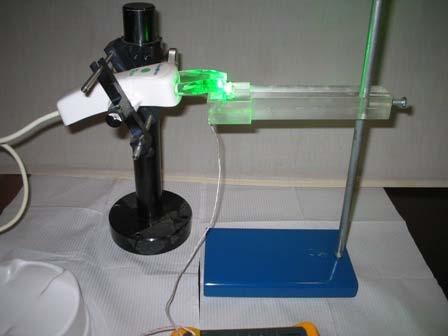 Arranjo experimental com o LED verde associado ao laser infravermelho.