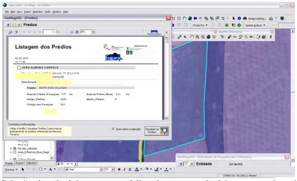 Figura 5 Criação de relatório com os prédios de um proprietário e respectiva visualização.