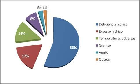 Na Figura 2, podemos ver que as principais causas de quebra de produtividade na lavoura cafeeira são decorrentes da falta de chuva ou irrigação (56%) ou do excesso hídrico (17%), o que explica o