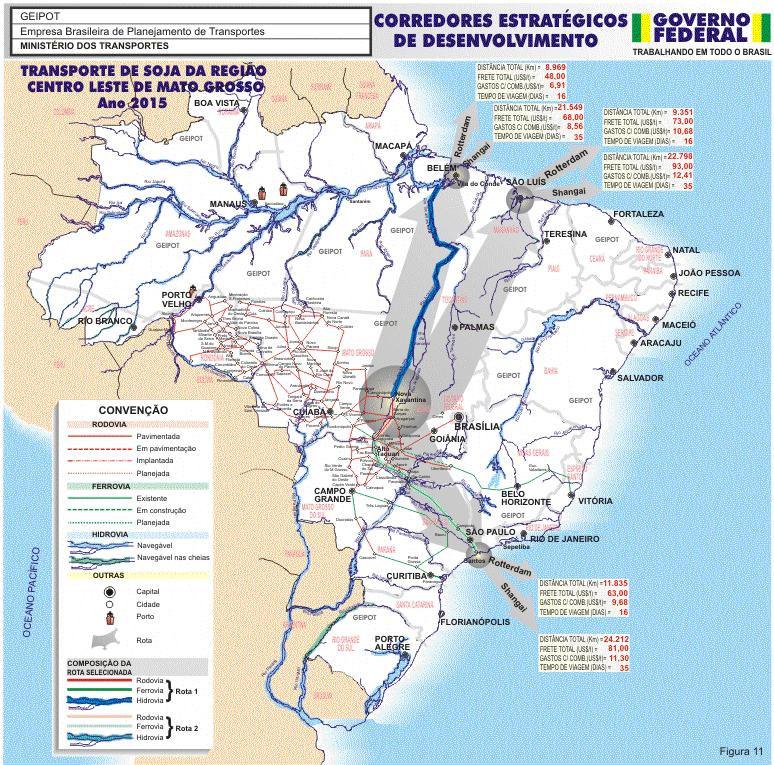 93 Figura 18: Transporte de soja da região Centro-Leste do Mato Grosso 2015. Fonte: GEIPOT, 2001.