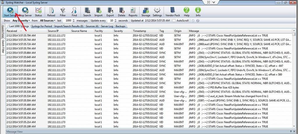 A porta de servidor de SYSLOG entra em um número de porta. Isto deve combinar o número de porta inscrito nos ajustes do observador do Syslog.