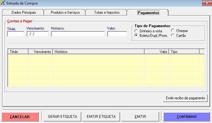 Após aberta a nota clicar na aba PAGAMENTOS e depois no botão CONFIRMAR Em seguida aparecerá uma aba, como a tela a baixo, na